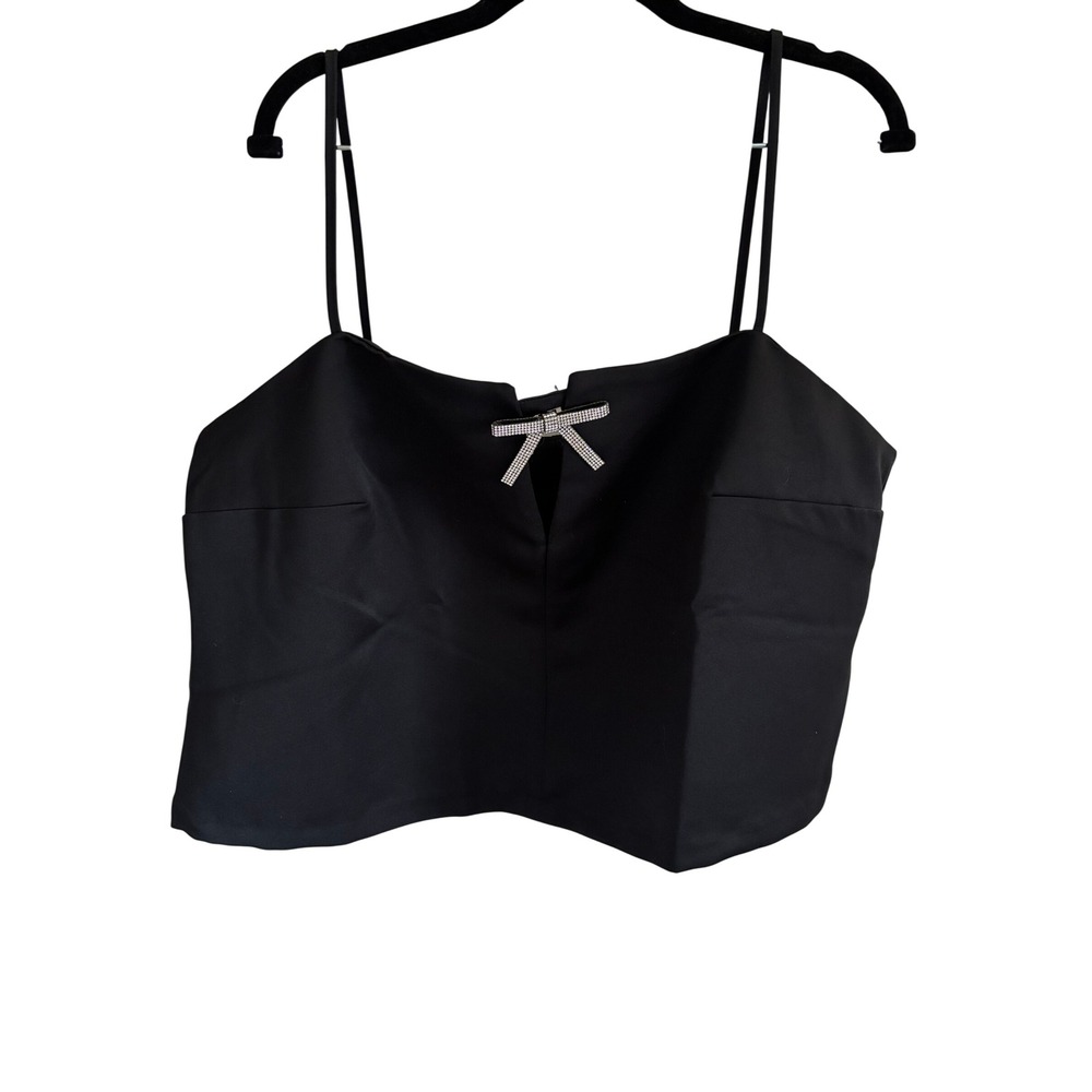 H&M Divided Black Cropped Cami Top Rhinestone Bow Detail XXL NWT